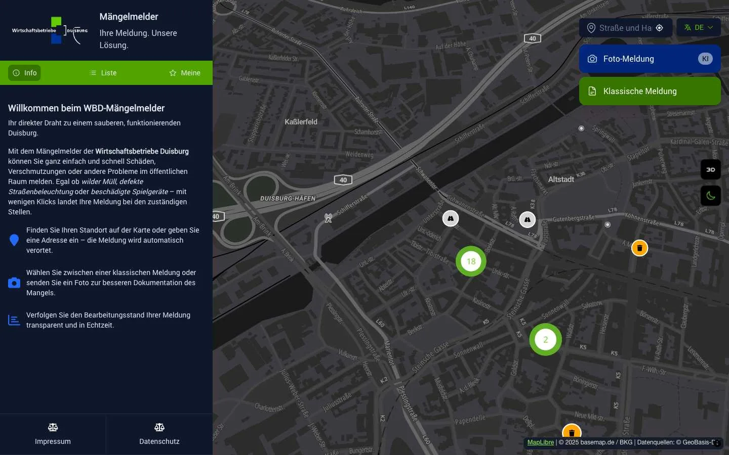 Mängelmelder für kommunale Betriebe - Wirtschaftsbetriebe Duisburg