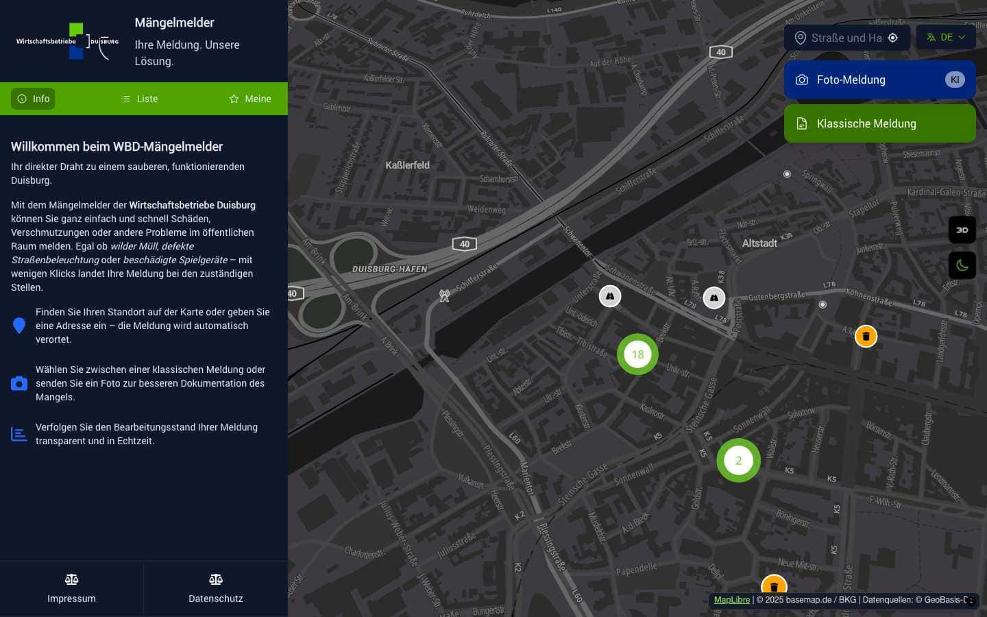 Mängelmelder für kommunale Betriebe - Wirtschaftsbetriebe Duisburg