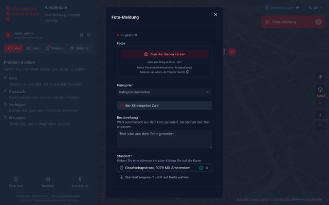Mark-a-Spot Meldeformular mit vorausgewähltem Objekt im Facility-Mode